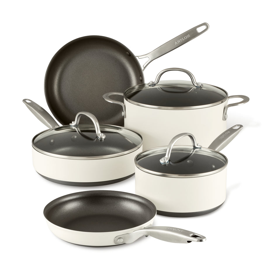 8-Piece Hard Anodized Nonstick Cookware Set | Cream