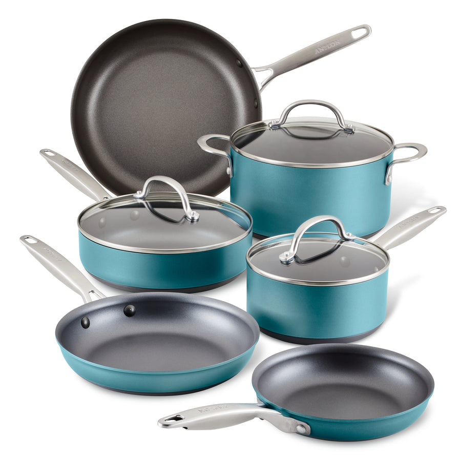 9-Piece Hard Anodized Nonstick Cookware Set | Teal