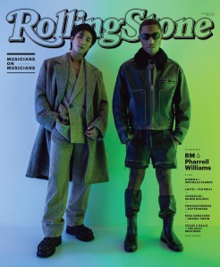 Cover image of Pharrell Williams and RM photographed by Mason Poole for Rolling Stone on September 15, 2022 at the Museum of Contemporary Art in Los Angeles, CA. Photographed at "Cromosaturación, 1965/2012," by Carlos Cruz-Diez.